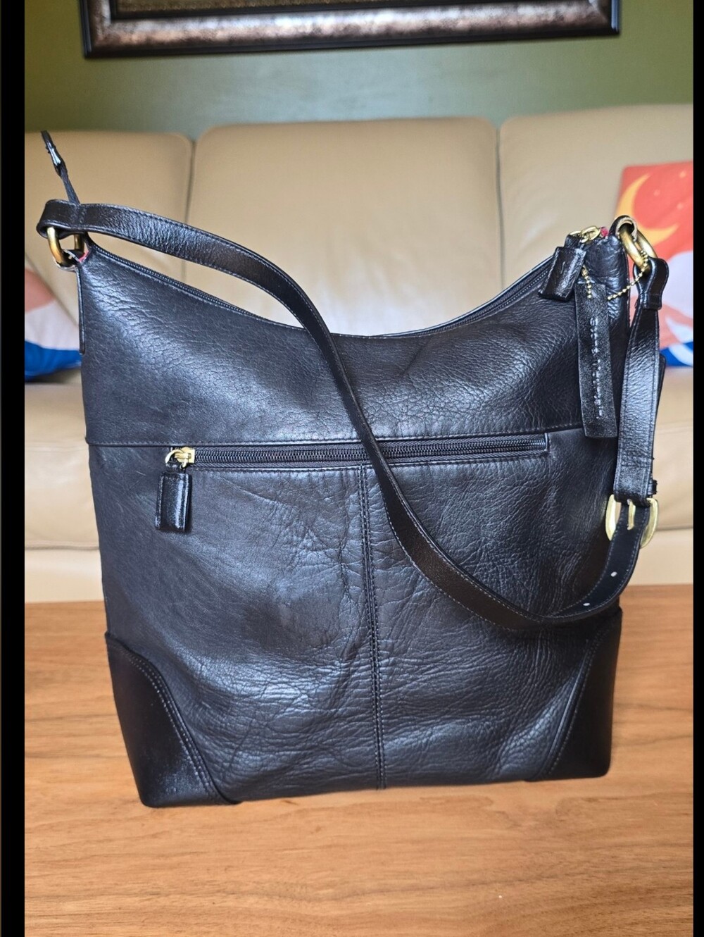 Stone Mountain Black Leather Shoulder Crossbody Hobo Bag Adjustable Strap